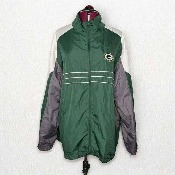 Green and white vintage NFL Green Bay Packers windbreaker jacket NFL Reebok XL - Picture 1 of 7